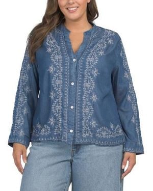 Marshalls Plus Tencel Embroidered Top For - Blue