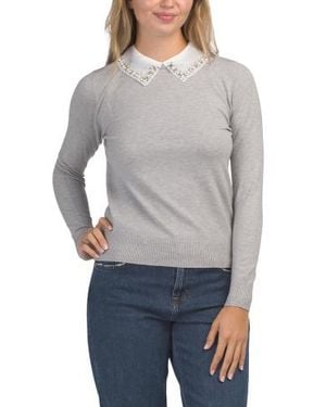 Marshalls Pull Over Sweater With Embellished Collar For - Gray