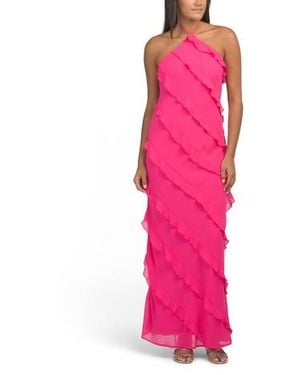 Marshalls Chiffon Halter Neck Maxi Dress With Cascading Ruffle Detail For - Pink