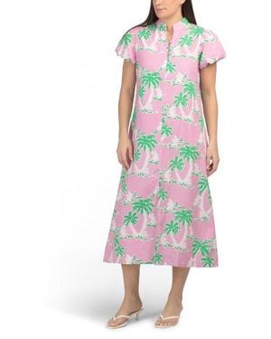 Marshalls Palm Floral Print Puff Sleeve Midi Dress For - Pink