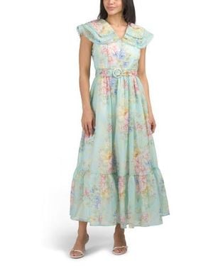 Marshalls Oversized Collar Floral Maxi Dress With Belt For - Green