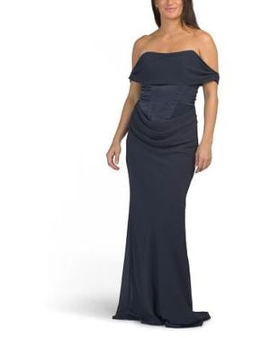 Marshalls Off The Shoulder Mixed Media Corset Gown For - Blue