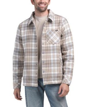 Marshalls Kody Plaid Flannel Bonded Sherpa Lined Shacket For - Gray