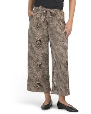 Marshalls Printed Satin Finish Crepe Cropped Wide Pull On Pants For - Brown