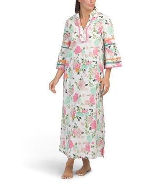 Marshalls Cotton Summer Bloom Kaftan For - White