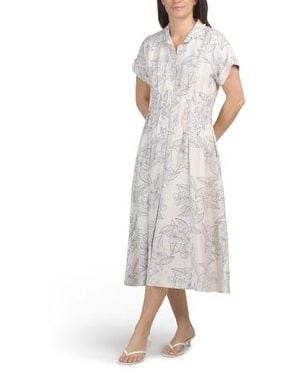 Marshalls Linen Blend Large Stitched Plumerias Estate Bowie Flax Maxi Dress For - White