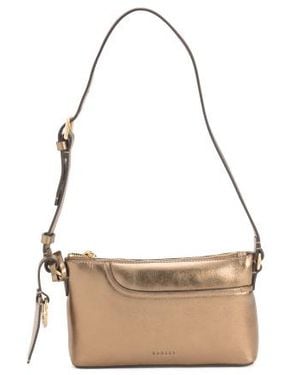 Marshalls Leather Metallic Mini Zip Top East West Shoulder Bag With Pocket For - Natural