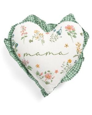 Marshalls Mama Embroidered Floral Gingham Ruffle Heart Pillow - Metallic