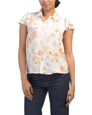 Marshalls Floral Printed Short Sleeve Blouse For - Blue