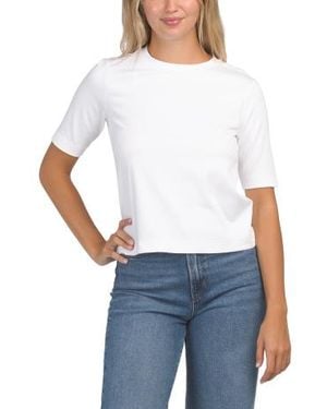 Marshalls Pima Cotton Blend Elbow Sleeve Crew Neck T-Shirt For - White