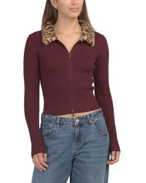 Marshalls Faux Fur Cheetah Collar Sweater For - Red