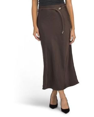 Marshalls Crinkle Satin Flared Pull On Skirt With Tone Detail Belt For - Brown