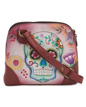Marshalls Leather Triple Compartment Zip Around Organizer Crossbody - Red