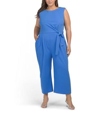 Marshalls Plus Side Tie Scuba Crepe Capri Wide Leg Jumpsuit For - Blue