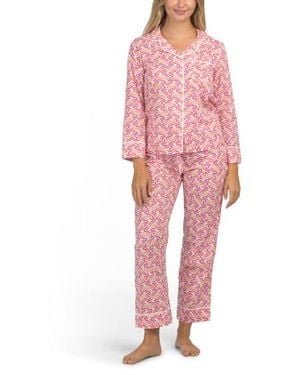 Marshalls Cotton Leaf And Bud Pajama Top And Pants Set For - Pink
