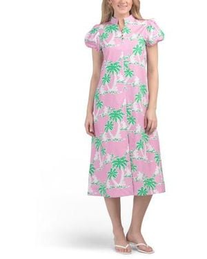 Marshalls Puff Sleeve Midi Dress With Palm Floral Print For - White