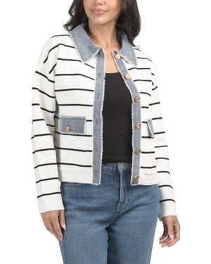 Marshalls Striped Sweater Style Jacket With Denim Accents For - Gray
