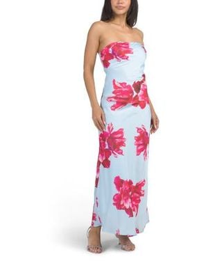 Marshalls Strapless Placed Floral Satin Maxi Dress For - White