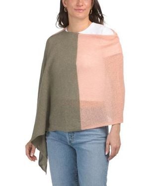Marshalls Lambswool Blend Cowl Neck Color Block Poncho For - Blue