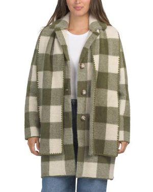 Marshalls Eyelash Coatigan With Detachable Scarf - Green