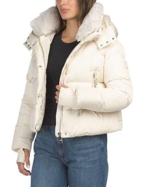 Marshalls Short Matte Puffer Jacket With Detachable Sherpa Collar And Hood For - Natural