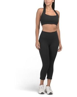 Marshalls 2Pc Butter Soft Halter Bra Top And Capri Leggings Set For - Black