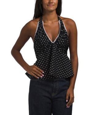 Marshalls Contrast Trim Dot Halter Top For - Black