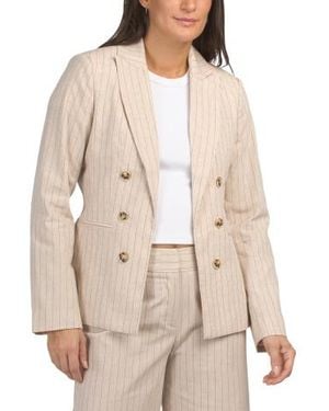 Marshalls Linen Blend Pinstriped Jacket For - Natural