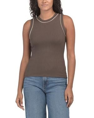 Marshalls Sleeveless Crew Neck Tank Top With Contrast Piping For - Brown