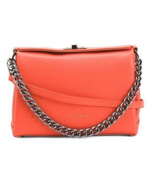 Marshalls Leather Triple Compartment Turn Lock Satchel - Red
