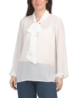 Marshalls Blouse Top With Neck Tie For - White