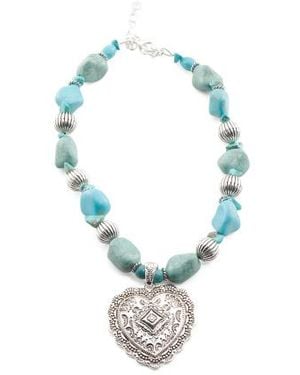 Marshalls Bead Textured Heart Necklace For - Blue