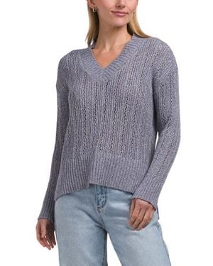 Marshalls Pointelle V-Neck Cable Knit Sweater For - Blue