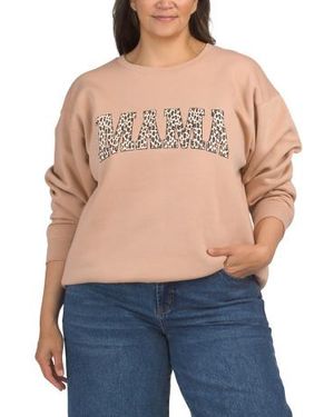 Marshalls Plus Leopard Print Mama Crew Neck Sweatshirt For - Blue