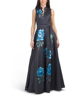 Marshalls Sleeveless Floral Mikado Gown For - Blue