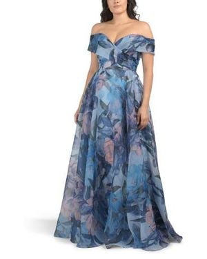 Marshalls Off The Shoulder Floral Organza Gown For - Blue