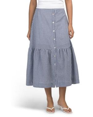 Marshalls Cotton Blend Gingham Midi Skirt For - Blue