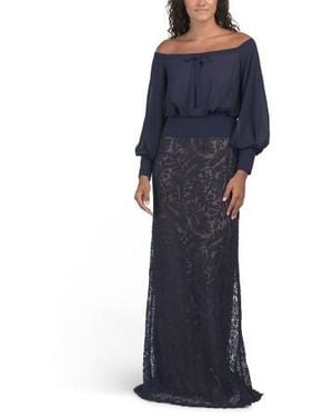 Marshalls Off The Shoulder Gown With Lace Skirt For - Blue