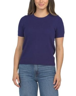 Marshalls Extrafine Merino Wool Crew Neck Short Sleeve Pull Over Sweater For - Blue