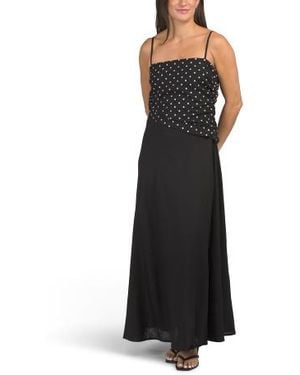 Marshalls Linen Blend Asymmetrical Polka Dot Top Maxi Dress For - Black