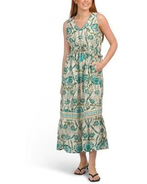 Marshalls Linen Blend Sleeveless Floral Maxi Dress For - Green
