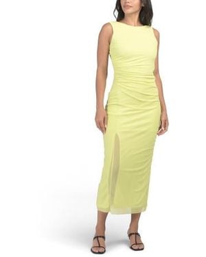 Marshalls Sleeveless Crew Neck Lined Mesh Asymmetrical Dress For - Yellow