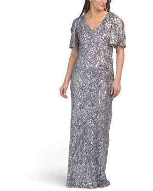 Marshalls Caroline Flutter Sleeve Sequin Maxi Dress For - Gray