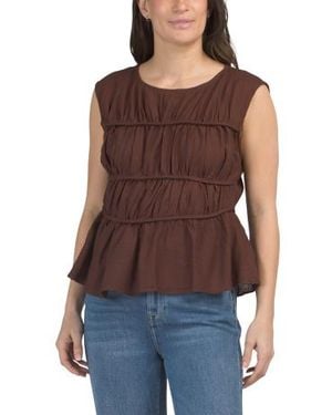 Marshalls Linen Blend Shirred Sleeveless Top For - Brown