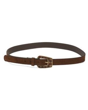 Marshalls Suede And Brass Tone Buckle Belt With Stone - Brown