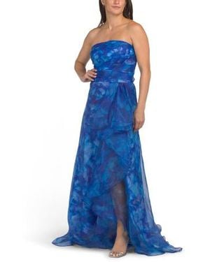 Marshalls Strapless Floral Organza Ruffle Gown For - Blue