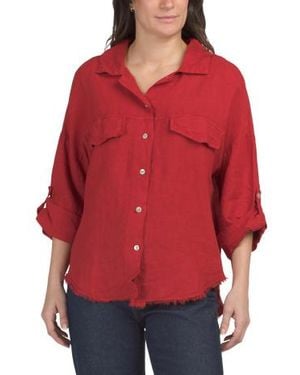 Marshalls Linen Frayed Hem Button Shirt With Sequin Back For - Red