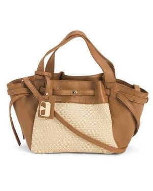 Marshalls Leather East West Satchel With Straw Panels For - Metallic