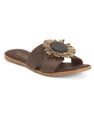 Marshalls Raffia Slide On Sandals With Big Flower Applique For - Brown