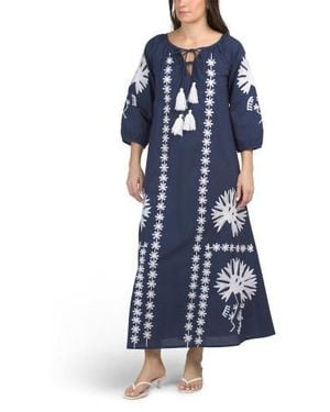 Marshalls Malan Embroidered Long Sleeve Swim Cover-Up Tunic For - Blue